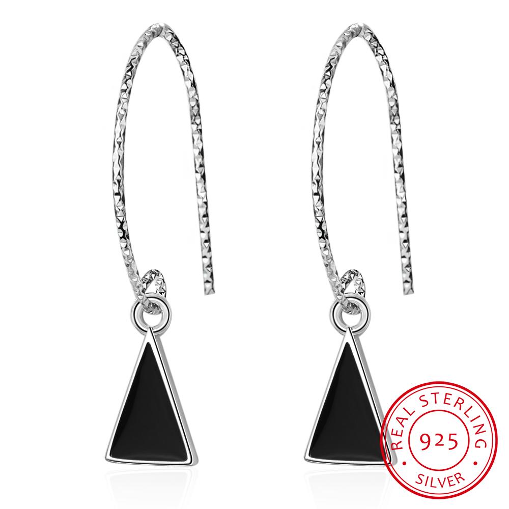 

Серьги-треугольники из стерлингового серебра 925 пробы с черной эмалью для женщин, корейские геометрические серьги-капли, ювелирные изделия, букле D oreille Oorbellen