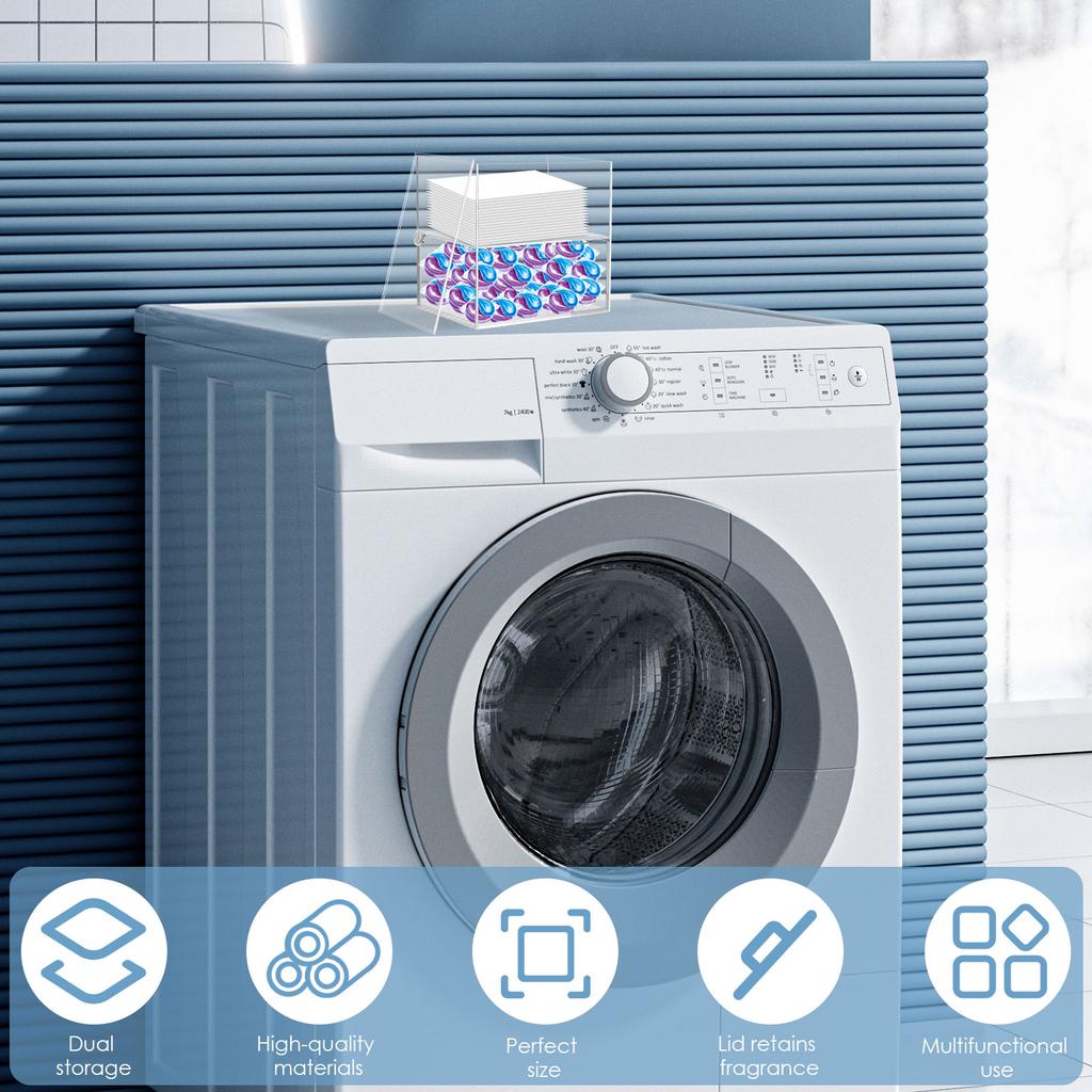 Dryer Sheet Holder Acrylic Dryer Sheet Dispenser Clear Laundry Room Organizer with Laundry Room Labels for Dryer Sheets Laundry
