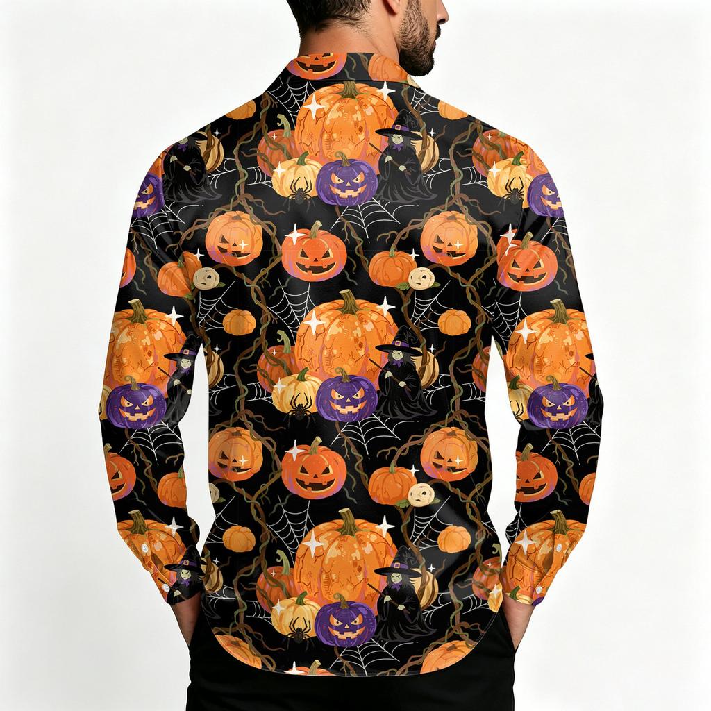 Men's Casual Halloween Shirt Jacket Loose Fit Breathable Turn-Down Collar for Spring and