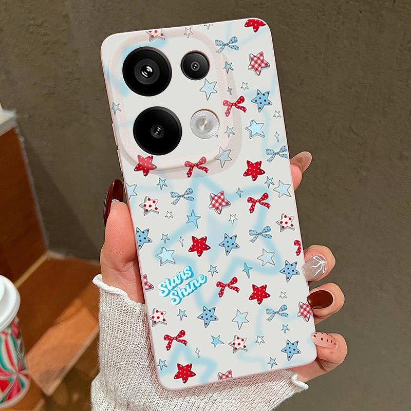 Blue Stars Bowknots Pattern Case For Xiaomi Redmi Note 14 13 Pro 5G 4G 12 11 Funda Xiaomi 14T 13T 11T Pro Leather Texture Silicone Cover