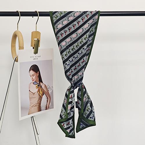 Horses line up retro temperament silk scarves versatile streamer scarves 2025 spring and summer new scarves neck scarves