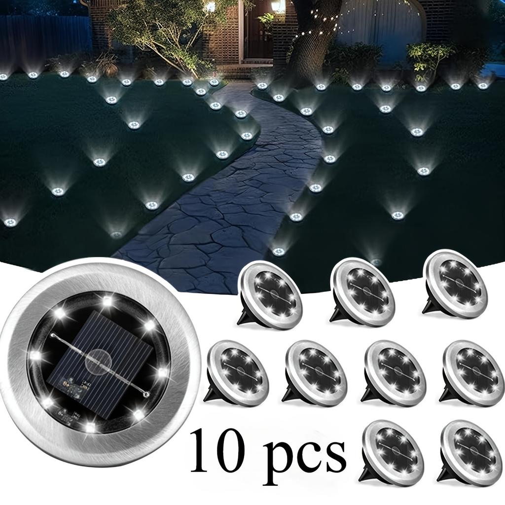 10pcs Solar-Powered 8 LEDS Ground Lights Waterproof Outdoor for Villa Park Yard Driveway Landscape Sun Lamp In-ground Lighting