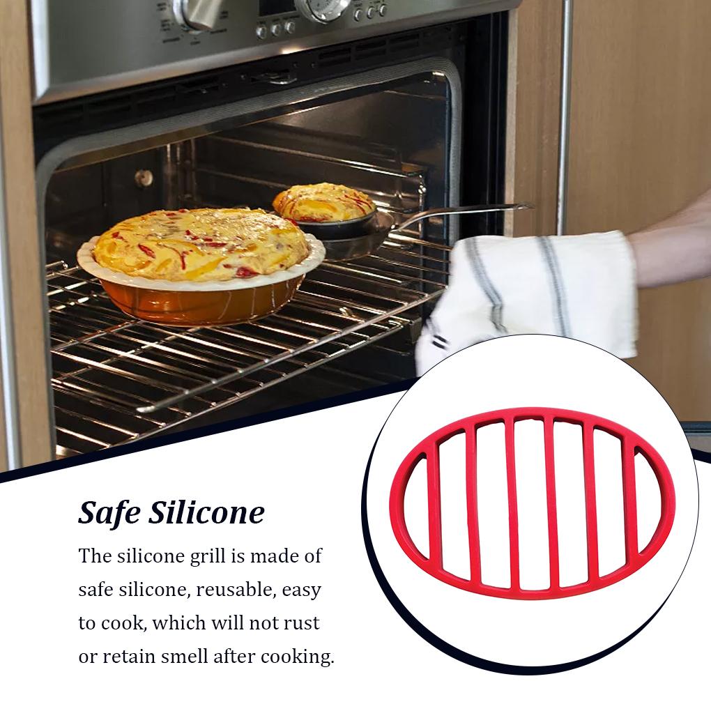Silicone Grill Tray Racks Reusable Red Oval Cushion Roasting Kitchen Cooking Tool Mat for Steamer Pressure Cooker