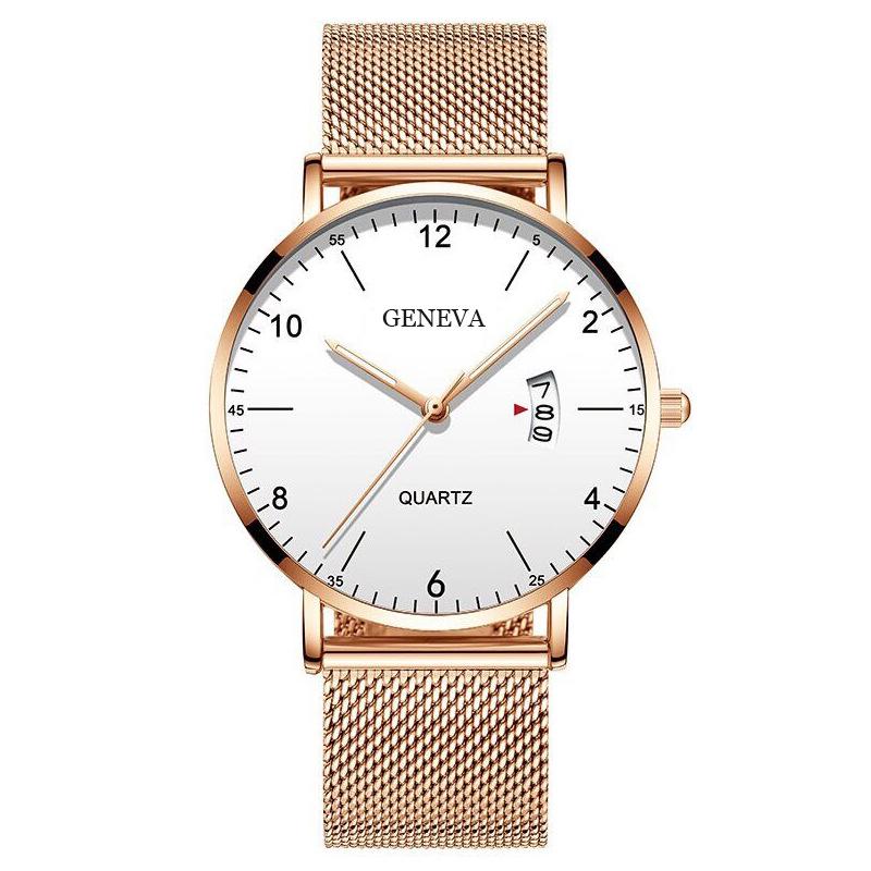 Men's Business Digital Quartz Watch with Mesh Band and Calendar