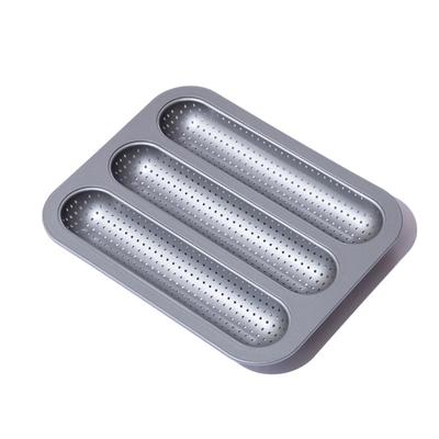 French Style Mini Baguettes Maker Carbon Steel Pan With 3 Chamber And Airflows Holes Perforated Bread Pan