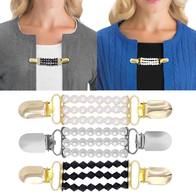 Vintage Beaded Pearls Sweater Cardigan Clip Elegant Clothing Jewelry Acrylic Texture Beaded Shawl Clip Present for Women