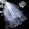 Light Up Wedding Bridal Veil 2 Tiers Bride Pearl Veils LED Bachelorette Bridal Hair Bow Short Tulle Hair Accessories