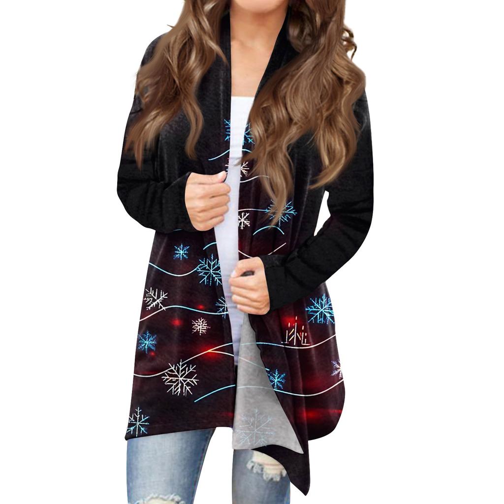 Women's Fashion Casual Printed Medium Length Cardigan Jacket Coat