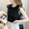 Elegant motekrok Blomst hule klær Koreansk Stilig ermeløse hvite topper Sommer blonder dameskjorte og bluser Blusas 26616