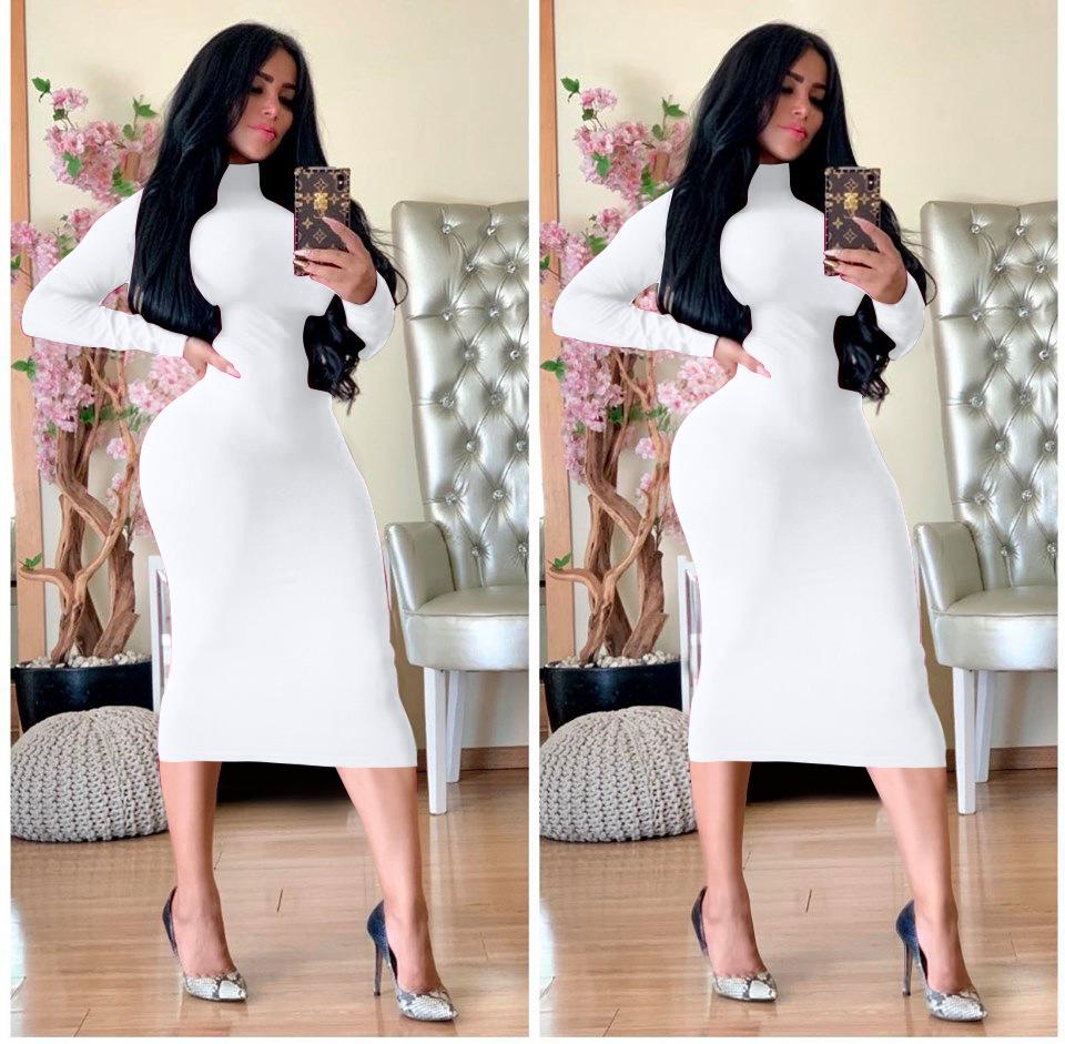 Jesienno-zimowa sukienka bodycon z polaru z wysokim dekoltem: Seksowny, Dopasowany krój