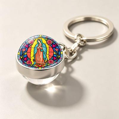 Cross-border Glass Ball Keychain: Double-sided, Creative Metal Time Gem Pendant, European & American Style Small Gift.