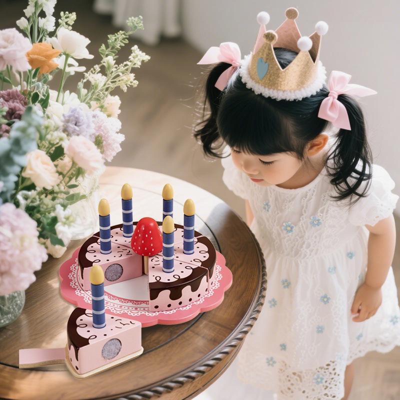 Wooden Girls' Birthday Cake & Tea Party Pretend Play Set