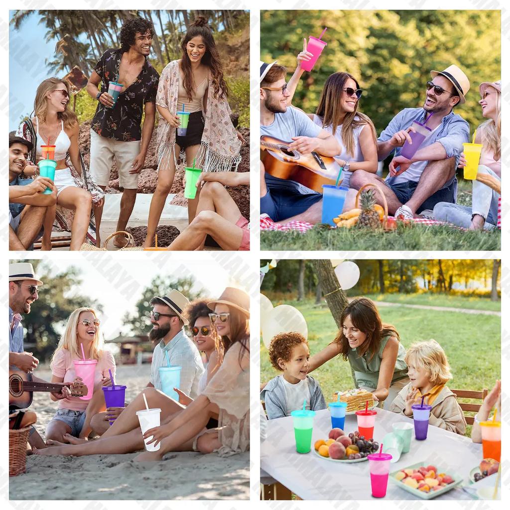 30pcs Magic Color Changing Cups with Lid and Straw