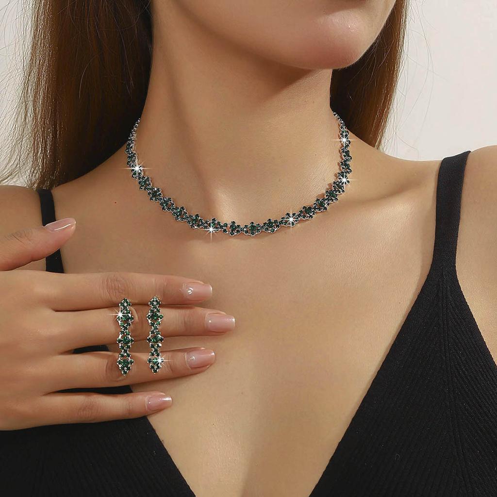 Fashion Super Beautiful Necklace Earrings Set Rhinestone Sparkling Stud Earrings Wedding Party Two-piece Wedding Dress Dress Accessories