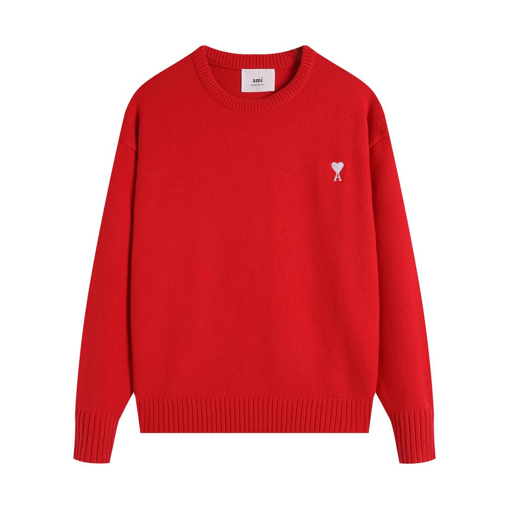 AMI 2025 Klasický pár Kulatý výstřih Stejná barva Plochá výšivka Láska Vlněný svetr