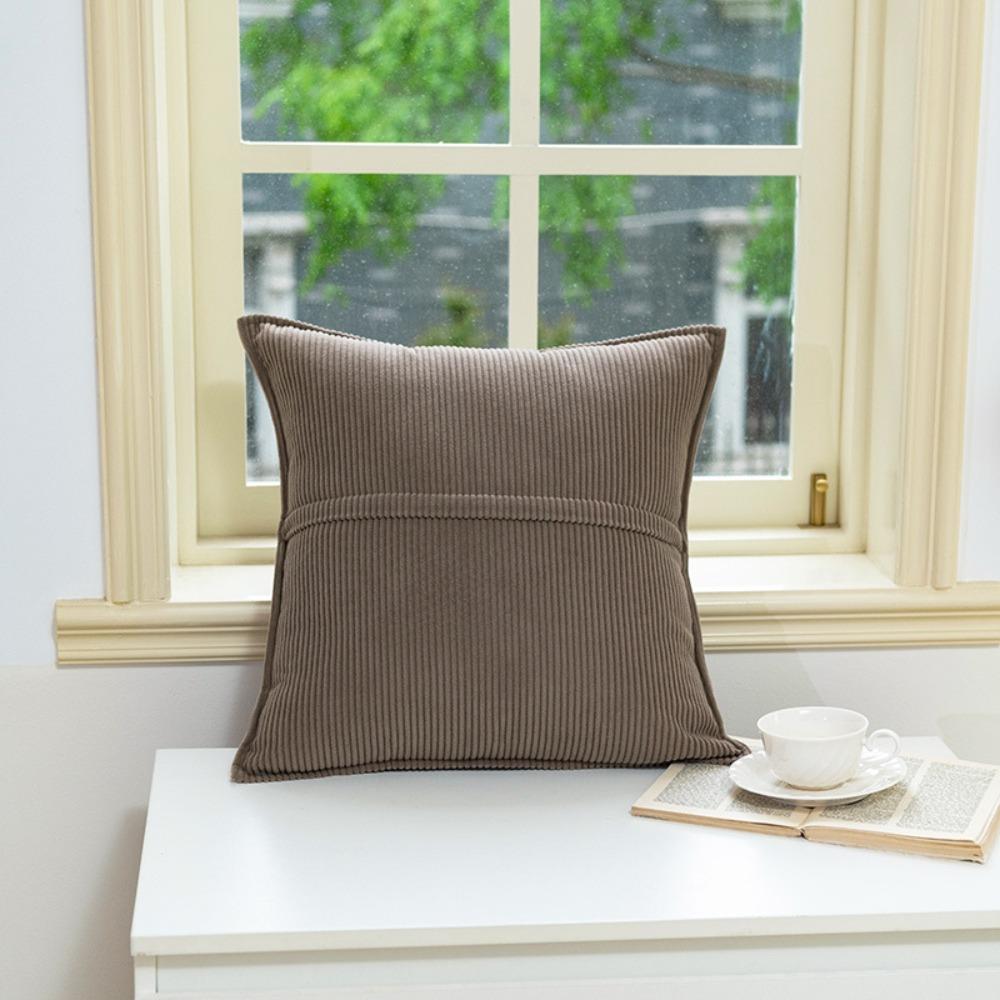 Japanischer Stil Corduroy Gestreifte Kissenhülle Quadratisch Einfarbige Sofakissenhülle Verdickt Weiche Kissenhülle Couch