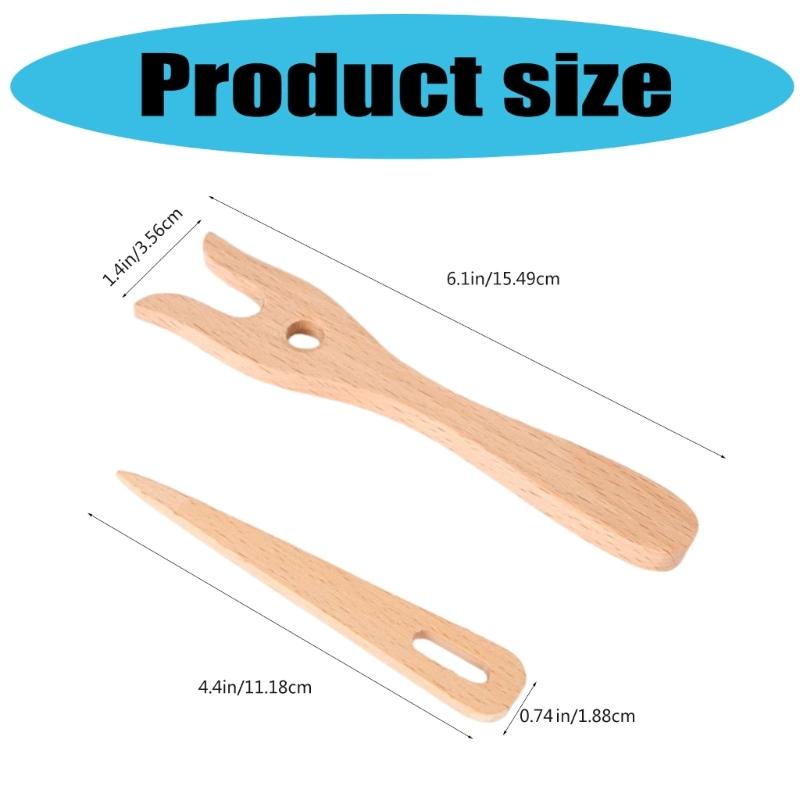 Wood Knitting Fork Big Eye Needle Set Ergonomic Grip for Beginner Adult Tapestry Knitting Bracelets Cord Braiding Tool
