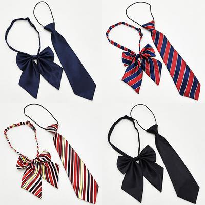 Children'S Tie Bow Tie Set, Elementary School Junior High School Students Solid Color Striped Tie Feather Bow Tie
