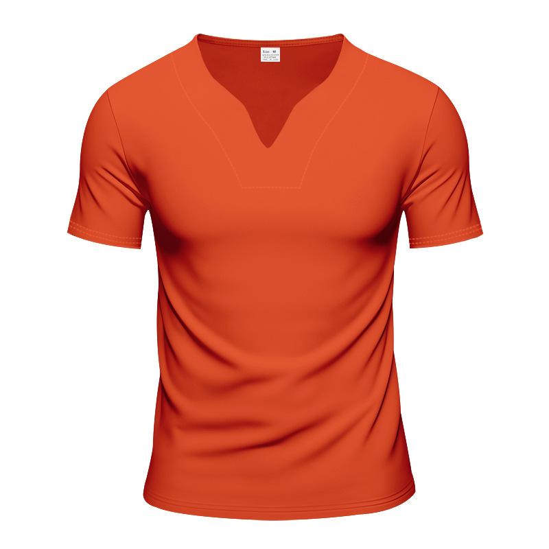 Summer V-neck Quick-drying Skin-friendly Loose Pure-color Short-sleeved Men’s T-shirts
