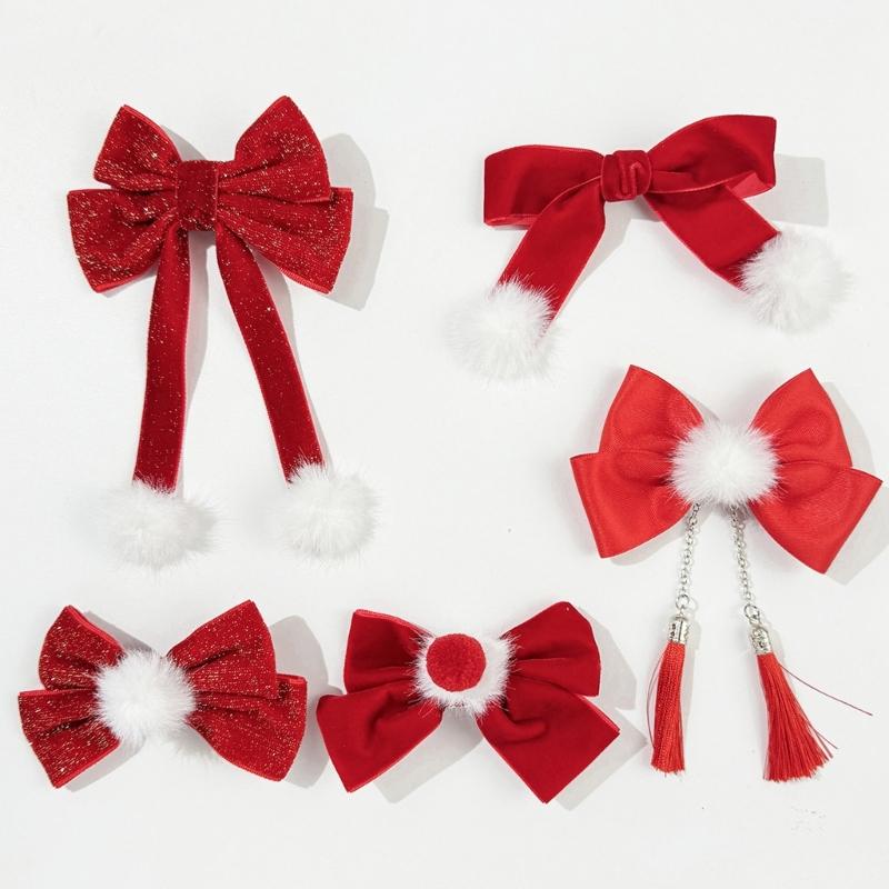 Pompoms Hair Clip for New Year Barrette Sweet Christmas Flat Clip Hairpin Christmas Elegant Hair Clip for Bunches