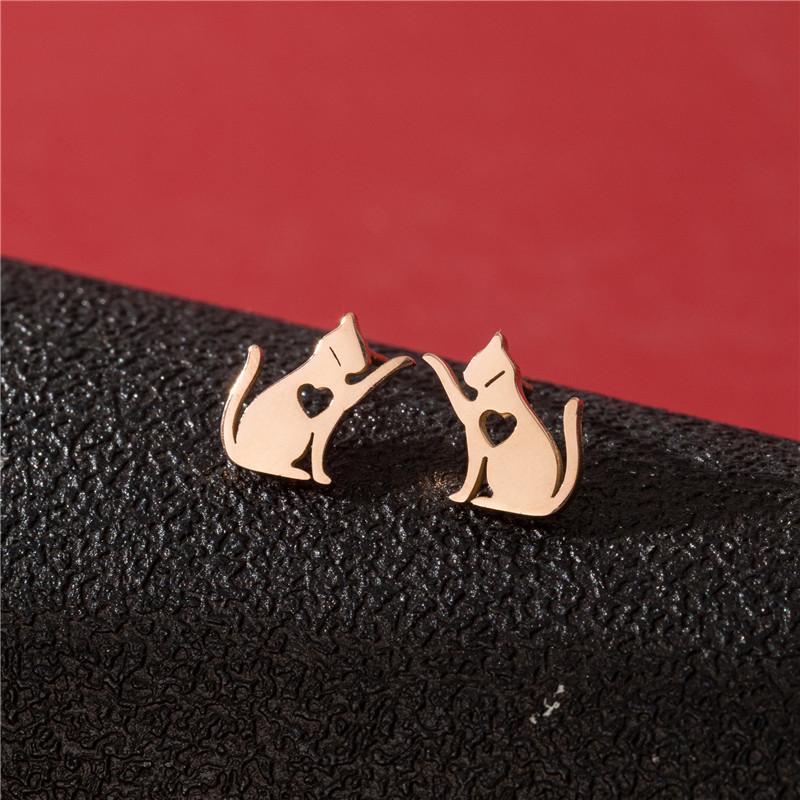 Cute Cat Stainless Steel Stud Earrings for Women Persian Cat Ear Jewelry Girls Student Birthday Earring Gifts Accessories