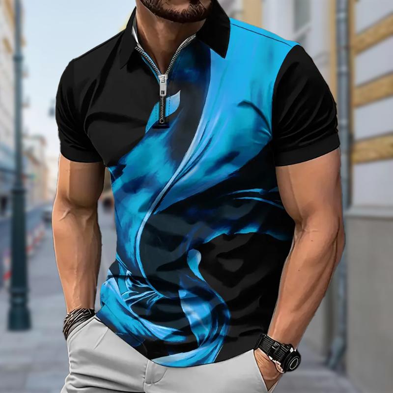 

Мужская рубашка поло повседневная на молнии с коротким рукавом модная повседневная на молнии летняя весенняя рубашка стандартного кроя с принтом пламени 3D S красный