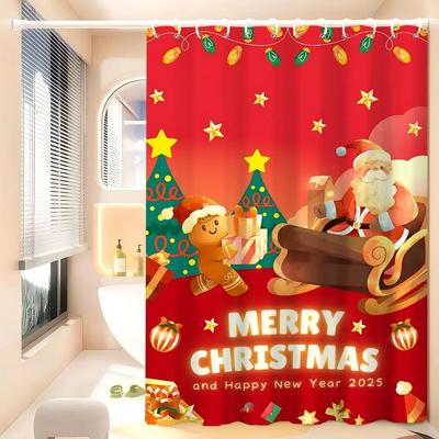 GAEGingerbread House Christmas Candy Modern Simple Shower Curtain Bathroom Decorative Polyster Shower Curtain With Hook