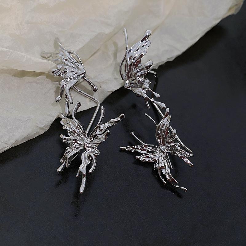 Silver needle with diamonds pleated butterfly earrings niche exaggerated design stud earrings integrated fashion personalized earrings women
