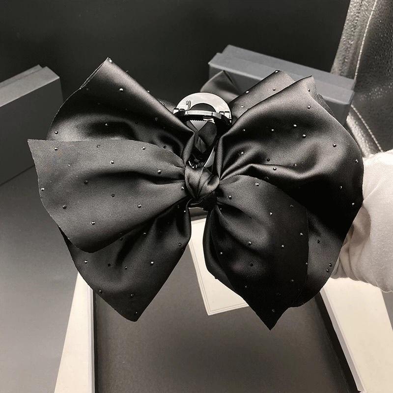 Black Large Bow Hair Claw For Women Girls Elegant Temperament Ponytail Shark Clip Fashion Hair Accessories Gift