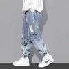 Spring Autumn Men's Lettered Print Jeans Loose Cartoon Graffiti Leggings Drawstring Pants