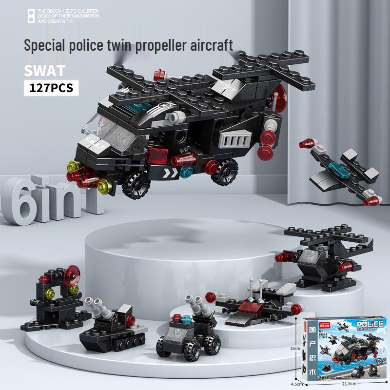 6-in-1 Kids' Building Block Set: Train, Robot, Tank, Police - Compatible Blocks for Boys & Girls