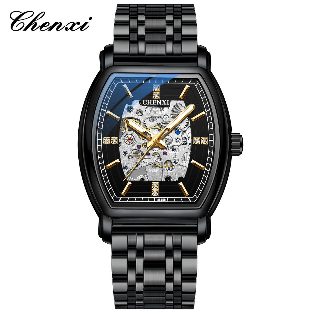 Relógio Mecânico Masculino Novo Tipo Barril Automático Vazado Luminoso À Prova d'Água Aço Inoxidável Dourado Relógios para Homem Relojes Hombreino