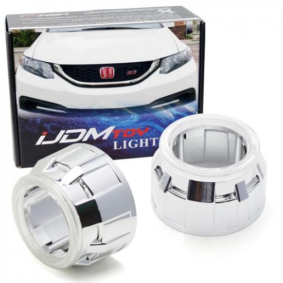 Chrome 2.5 Round w/Halo Ring Trim Mini H1 Headlamp Projector Decorative Shrouds