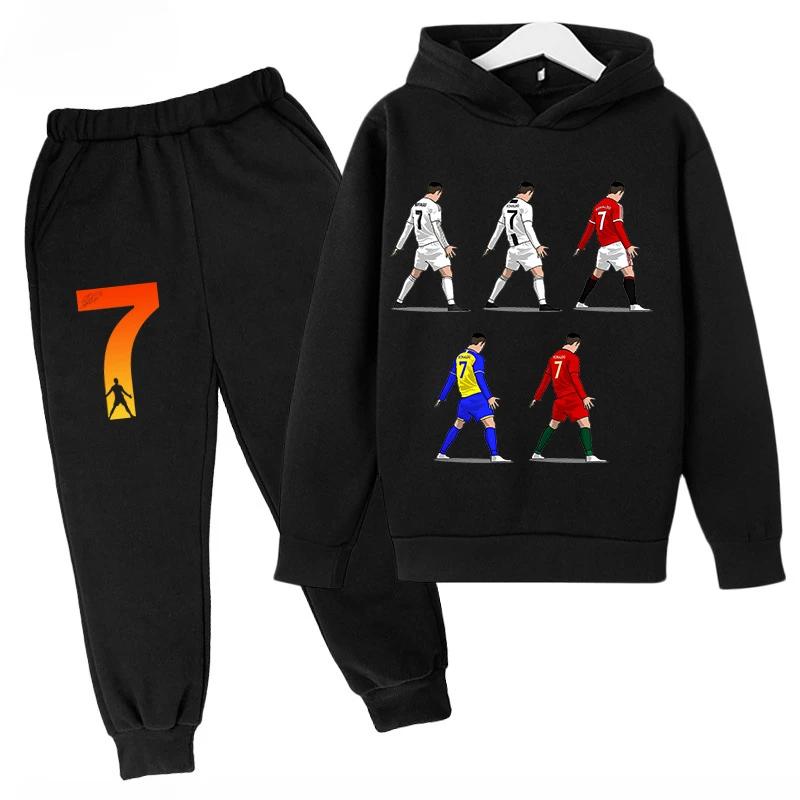 Children's Sports Hoodie Set  Sweatshirt Pants 2-piece Set for Boys and Girls Ronaldo Avatar Printed Kids Clothes Girls