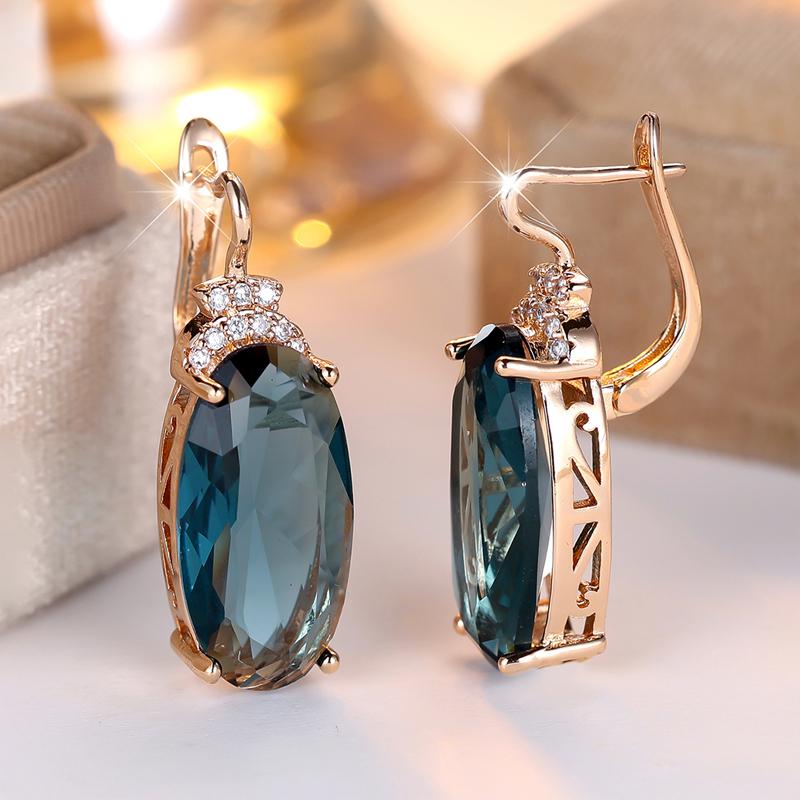 Große ovale blaue Zirkon-Tropfenohrringe für Frauen, übertriebene geometrische Ohrringe, Vintage-Luxus-Partyschmuck, einzigartige Accessoires