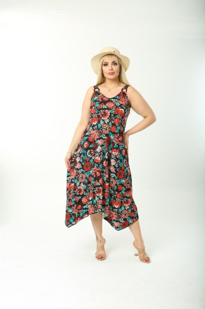 Damen Große Größe Kleid Sommer Träger Baumwolle Asymmetrischer Schnitt Übergröße Kleid