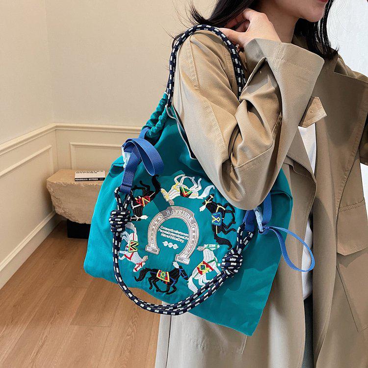 Women's Large Capacity Embroidered Drawstring Tote Bag with Custom Text or Logo