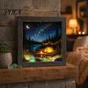 Soft Non-dazzling Night Light LED Photo Frame, Up Picture Wooden with 3D Surround Wall Decor Scenic Art Print, Ambient Lighting for Bedroom