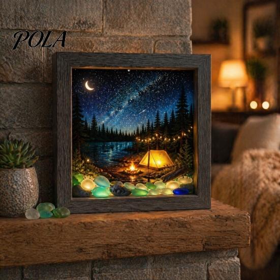 Soft Non-dazzling Night Light LED Photo Frame, Up Picture Wooden with 3D Surround Wall Decor Scenic Art Print, Ambient Lighting for Bedroom