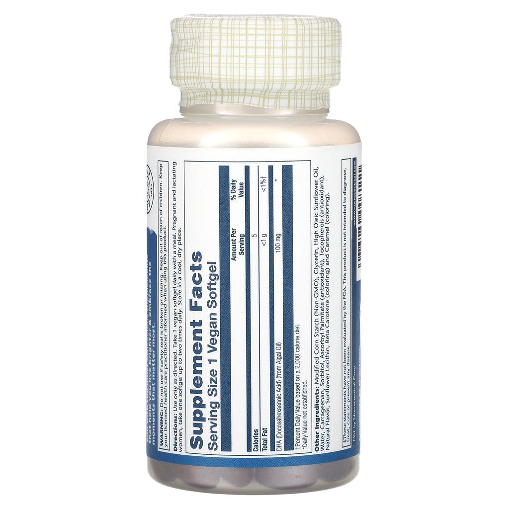 Dha, Plant-Based, 100Mg, Vegan Softgels, 60 Tablets