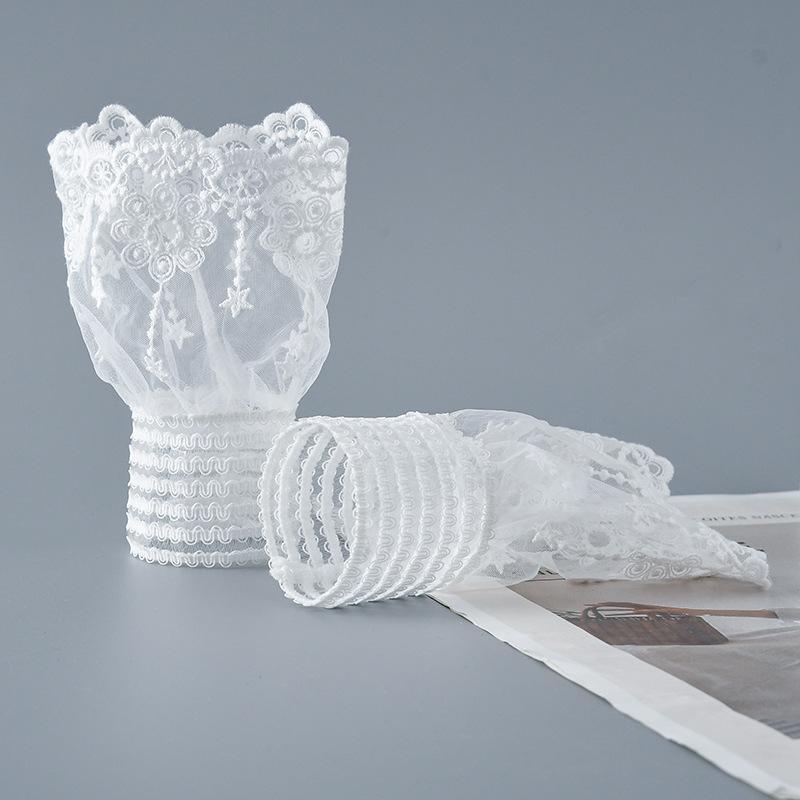 1Pair Detachable Cuffs Lace Flower Mesh Fake Flared Sleeves Double Layer Pleated Ruched False Cuffs Sweater Blouse Wrist Warmers