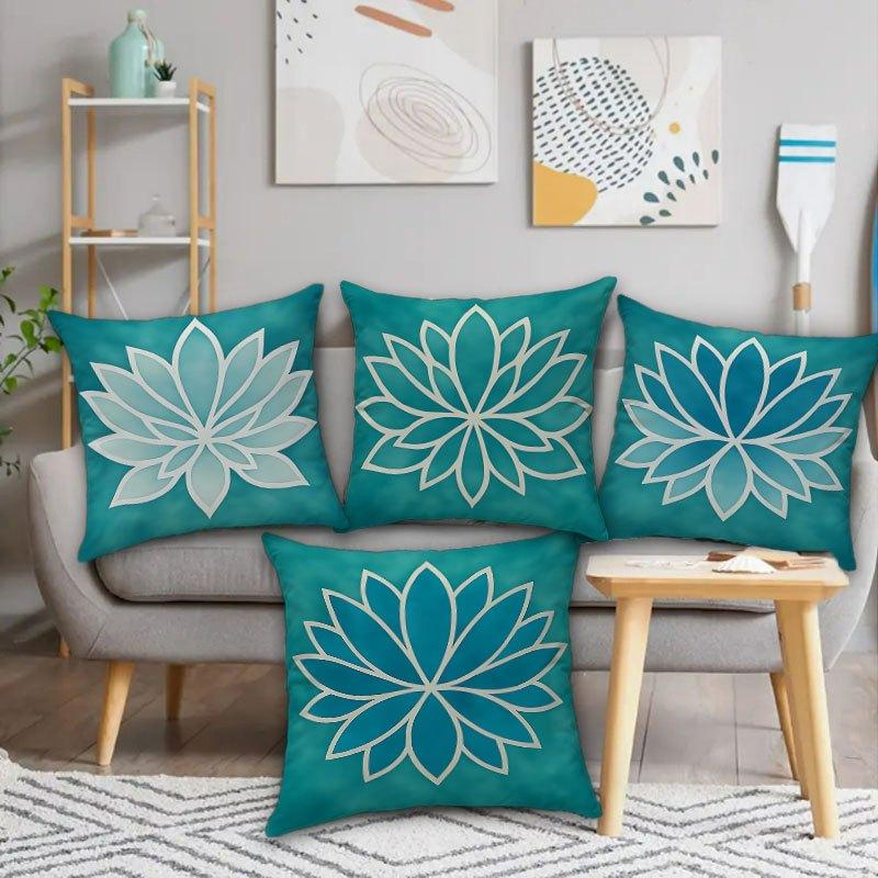 Zen Lotus Kissenbezüge Türkisgrün Florale Strichzeichnung Dekokissenbezüge Yoga Spa Inspiriert Wohnkultur für Sofa Ohne Füllung Stk