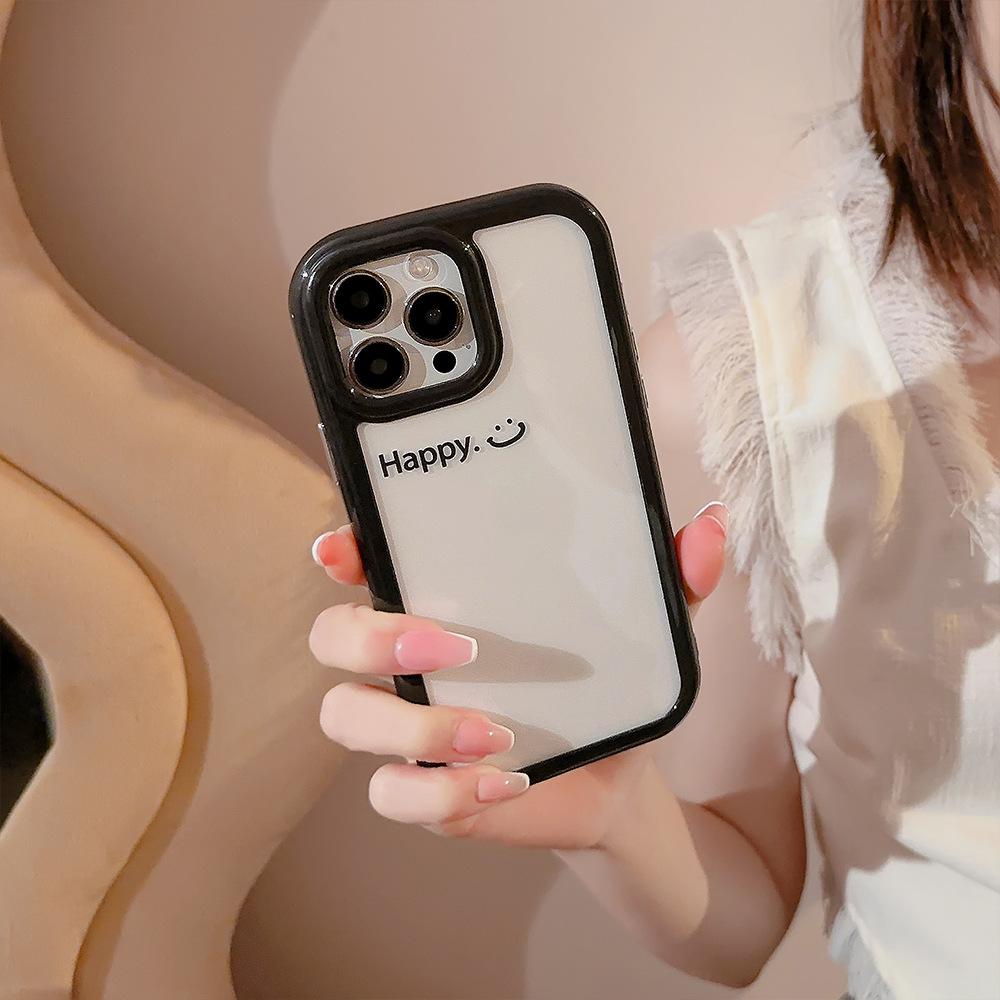 Applicable To 16ProMax Mobile Phone Case 15 Minimalist English Smiling Face IPhone 13 Acrylic 12 Apple 11 Magnetic 16