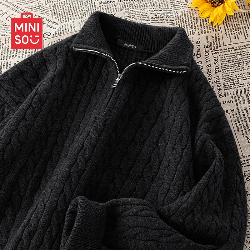 

MINISO Men s Half-Zip Cable Knit Mock Neck Sweater 3XL