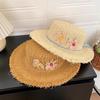 Summer Plant Flower Flat Top Sun Hat With Wide Brim For Beach Vacation And Sun Protection