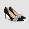 High Heels Bow Suede Pointy Temperament Rhinrhine-Style Young Women'S Single Shoes Glass With Commuter High Sense