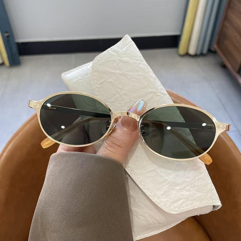 New UV400 Oval Sun Glasses for Women Men Summer Travel Rimless Round Fashion Shades Eyewear