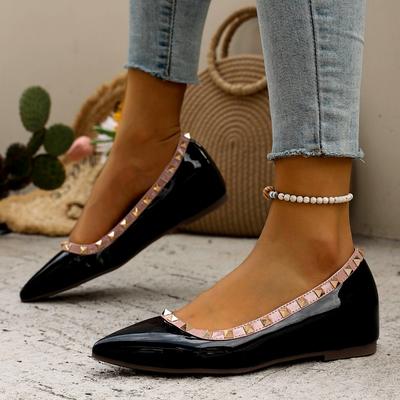 Mode Neue Spitzschuhe Damen Ballerinas Frühling Nieten Mode Damen Ballerinas Alles passt Weiche Flache Schuhe Damen Slipper Zapatos