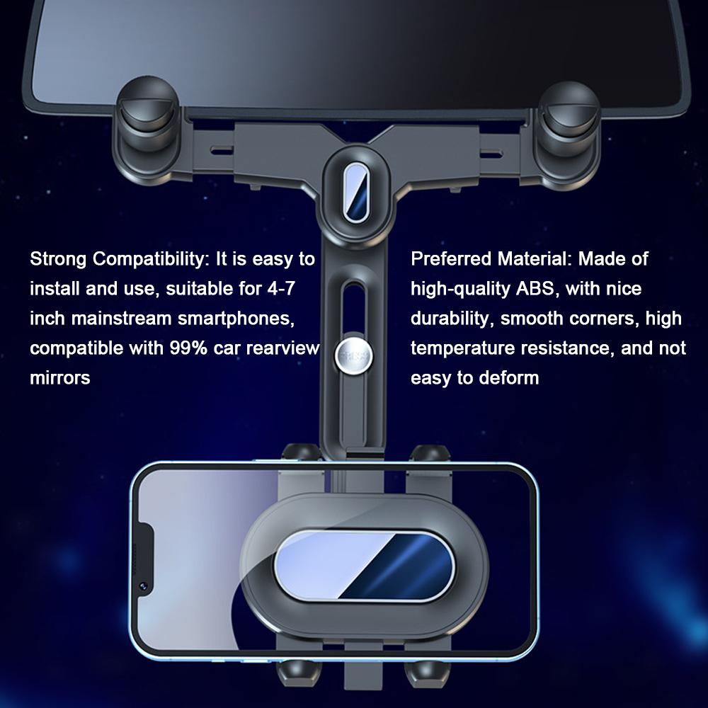 Car Phone Holder Rearview Mirror Phone Mount 360° Rotatable and Retractable Phone Stand Navigation