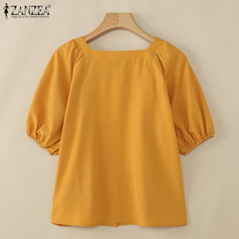 ZANZEA Women Square Collar Summer Casual Loose Half Sleeve Blouse